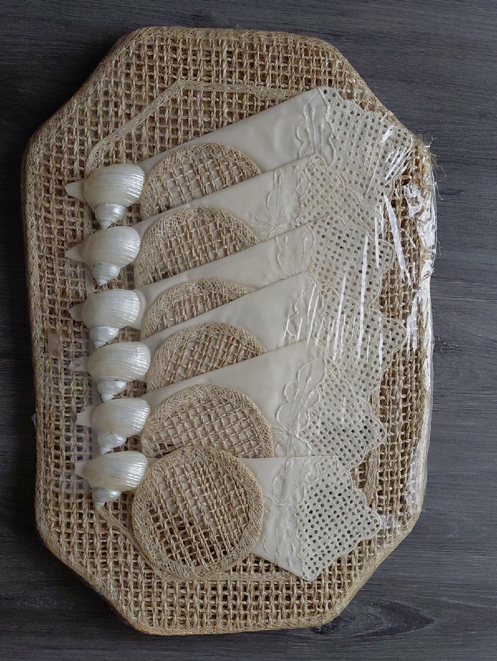 Vintage Set Of 6 Napkins 6 Capiz Shell Rings 6 Bamboo Placemats 6 Coasters